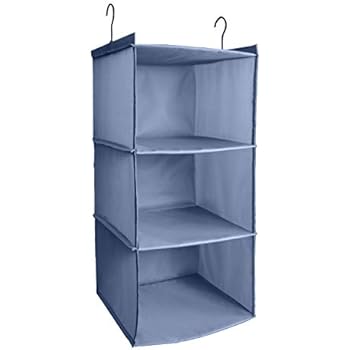 IsHealthy Hanging Closet Organizer, Easy Mount Foldable 3-Shelf Hanging Closet Wardrobe Storage Shelves, Clothes Handbag Shoes Accessories Storage, Washable Oxford Cloth Fabric, Gray