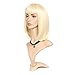 Magibrunette Blonde Short Bob Wigs for Women, Straight with Flat Bangs Synthetic Shoulder Length Blunt Cut Bang Heat Resistant Hair with Wig Cap Natural Looking Cosplay Costume Daily Use