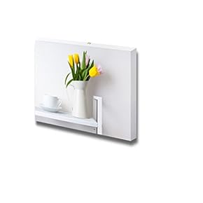 Still Life a Bouquet of Tulips in a Jug and a Cup and Saucer on White Shelves - Canvas Art Wall Art - 12" x 18"