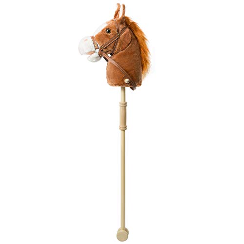 HollyHOME Stick Horse with Wood Wheels Real Pony Neighing and Galloping
