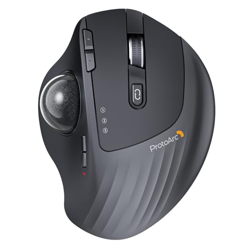 ProtoArc EM01 NL Trackball Wireless Mouse, 2.4G USB & Bluetooth, Thumb Control, Adjustable Angle, 5 DPI Adjustable, Rechargeable, Ergonomic Mouse for PC/Mac/Pad/Windows