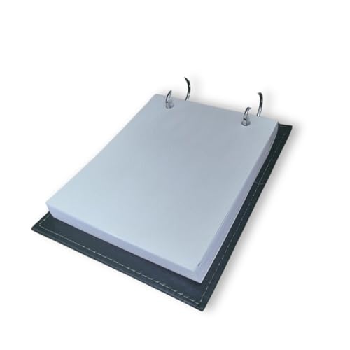 Bloco de Anotações Executivo com Capa de Couro Sintético Costurado, 150 Folhas Destacáveis, Argolas de Metal, Porta Caneta, 15x20 cm, Azul