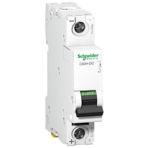 Schneider Electric A9N61506 C60H-DC Disjoncteur, Courbe C, 1P, 81 mm Hauteur x 18 mm Largeur x 73 mm Profondeur, 6 A Courant, 250VDC, Blanc