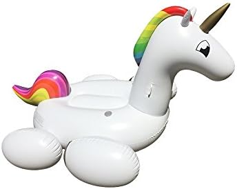 AquaFun - Giant Inflatable Unicorn/Pegasus 7 Foot Plus Rideable Pool Float - Rainbow/Candy by AquaFun