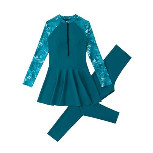 IKADEX Muslim Swimsuits for Women Modest Burkini Long Sleeve Rash Guard Swimming Dress + Pants Swimwear Bathing Suit Set Green XL at Amazon