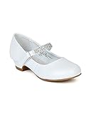 Little Angel BC79 Leatherette Round Toe Rhinestone Velcro Strap Kiddie Heel Pump (Toddler/ Little Girl/ Big Gril) - White (Size: Little Kid 1)