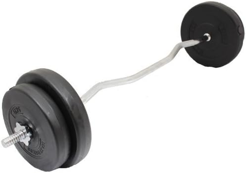 IQI Fit EZ Curl Bar Weight Set 18kg Weight Lifting Gym Quality 1 Piece 48" Curling Bar Standard 1" With Spinlock Collars & Vinyl Weight Plates
