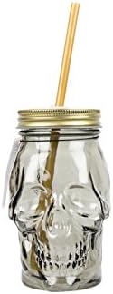 Skull Mason Style Drinking Jar with Lid and Straw