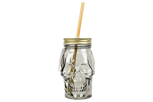 Skull Mason Style Drinking Jar with Lid and Straw