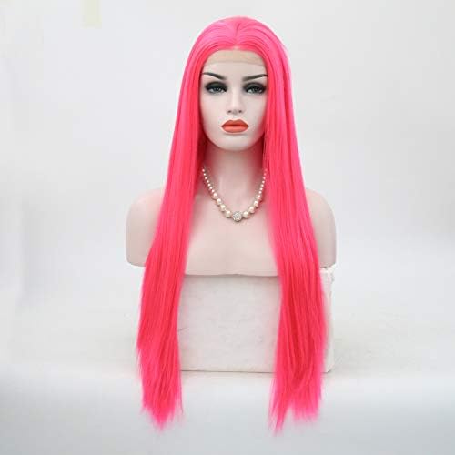Rongduoyi Hot Selling Long Silky Straight Synthetic Lace Front Wigs For Black Women Heat Resistant With Middle Part And Natural Hairline(22inch,pink)