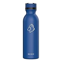 BUZIO Vacuum Insulated Stainless Steel Water Bottle, Cold for 48 Hrs, Hot for 24 Hrs, Double Wall, Standard Mouth with BPA Free Flex Cap, 20oz, Cobalt, Leak Proof