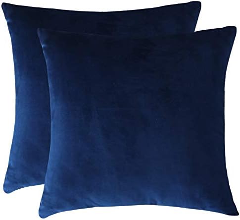 Rythome Set of 2 Comfortable Throw Pillow Cover for Bedding, Decorative Accent Cushion Sham Case for Couch Sofa, Soft Solid Velvet with Zipper Hidden - 20"x20", Prussian Blue