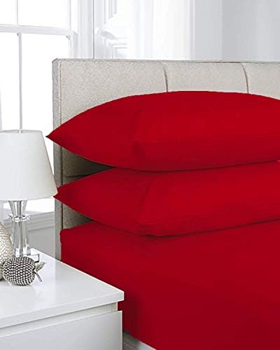 Queens Land Home 100% Egyptian Cotton 12"/30cm Deep Fitted Sheet All UK Sizes or Pillow Pair Cases. (Red, Double)