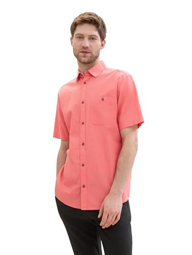 TOM TAILOR Herren Basic Regular Fit Hemd mit Struktur, coral square structure, M