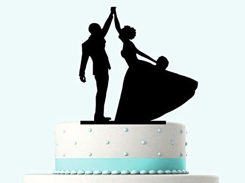 Personalized Wedding Cake Topper Silhouette Groom and Bride, Dancing Script Cake Topper, Funny Acrylic Cake Topper.