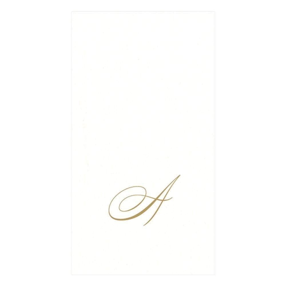 Caspari " Signature Gold Initial A Paper Linen Guest Towels, White Pearl, Pack of 24
