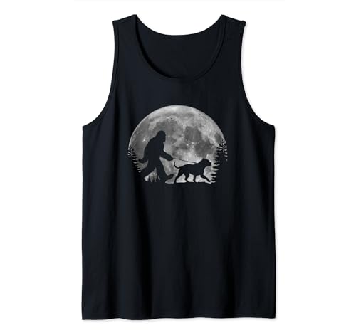Bigfoot Walking a Dog Funny Pit Bull Lovers Moon Halloween Tank Top