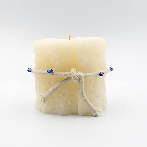 Bonamaison, Vela en forma de toalla con cuerda con cuentas de mal ojo, cera de parafina, crema, tamaño pequeño