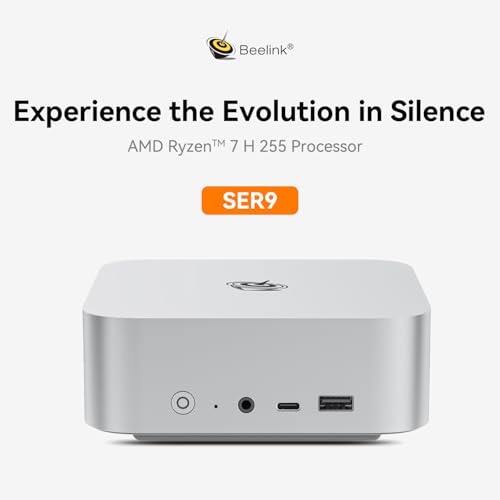 Beelink SER9 Mini PC, AMD Ryzen 7 H 255(8C/16T,4.9GHz), 32G LPDDR5X 1TB PCIe4.0 x4 SSD, Mini Computer AMD Radeon 780M Triple Display/USB4/WiFi6/BT5.2/2.5G/Home/Office/W11