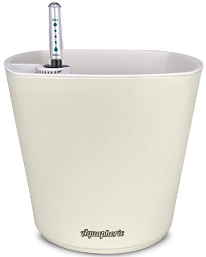 Aquaphoric Self Watering Planter (7") + Fiber Soil = Foolproof Indoor Garden. Decorative Planter Pot for House Plants, Flowers, Herbs, Violets, Succulents. Easy Looks Great. (Ivory Matte/Ivory Insert)