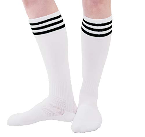 Knee High Socks Three Stripe Socks Socks for Costumes and Cosplay Made in USA, White / Black, One size