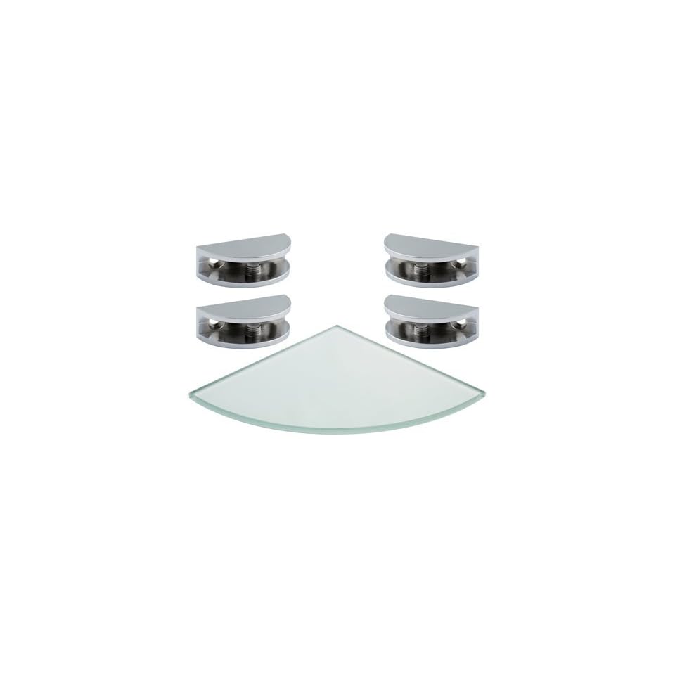 Cyperus Series Quarter Circle Glass Shelf Kit 12 x 12 w/ Round Chrome Brackets Mounted Bathroom