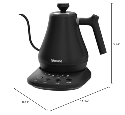 Govee Hervidor eléctrico inteligente, WiFi de temperatura variable, cuello de cisne para verter sobre hervidor y tetera, control Alexa, calentamiento rápido de 1200 W, 100% acero inoxidable, 0,8 L, negro mate