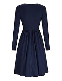 Vestidos de mujer SHUAISHUAIKAI Vestido a media pierna con cuello redondo y manga larga con bolsillos