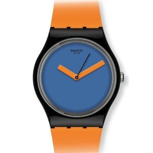 Swatch Bicoloured Blue Dial Orange Plastic Unisex Watch GB268