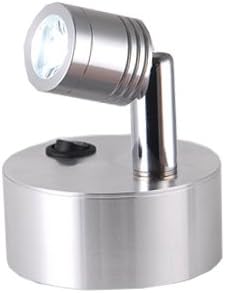 LUMINTURS 3W LED Spotlight Adjustable Light Battery-Powered Lamp On/Off Button Cabinet Silver Finish Pure White