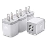 USINFLY USB Wall Charger, 4-Pack 2.1A/5V USB Plug Dual Port Charger Block Power Adapter Charging Cube Compatible with Phone 8/7/6S/6S Plus, X Xs Max XR, Samsung, Android, and More(White)