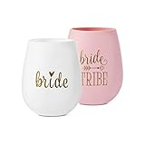 10 piece set of Bride Tribe and Bride Silicone Wine Cups, Perfect for Bachelorette Parties, Weddings, and Bridal Showers (Pink)