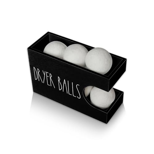 Dryer Ball Holder for Laundry Room, Dryer Balls Container Wall Mount, Wood Dryer Balls Storage Organizer, Wool Dryer Ball Dispenser Basket (Black)