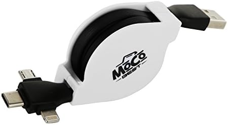 Moco Best 3 in 1 Retractable USB Cable / Micro / Lightning/ type C - keychain magnet holder - Short and pocket size - Great charger for Apple, Samsung, Android, And Almost every phone