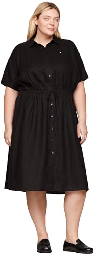 Tommy Hilfiger Women's CRV Linen SS Shirt Dress Black 54