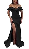 Kearia Women Formal Ruffle Off The Shoulder Bodycon Side Split Mermaid Evening Party Dress