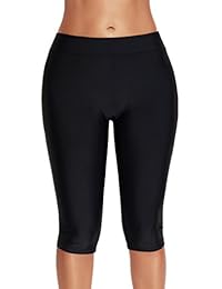 Calflint Womens Mid Waist Rash Guard Pantalones Crop Swim Leggings Unitard Tankini Capri