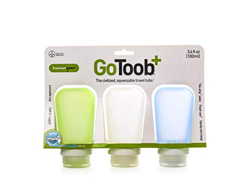 humangear Gotoob+ Silicone Travel Bottle with Locking Cap, 3-Pack, Large (3.4oz), Clear/Green/Blue