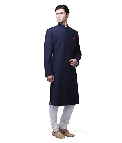 Traditional Mens Wear Long Knee Length Indowestern Marriage Sherwani (42, Navy)
