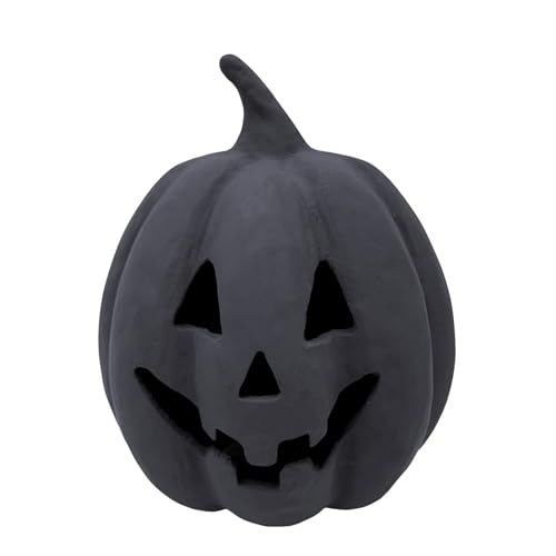 Halloween Pumpkin Ornament,Handmade Resin Jack O Decor,Hollow Interior for LED Lights Warm Tones Cozy Glow,Lantern Pumpkins with Spooky Lights for Outdoor,Indoor (Black)