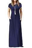 RBwinner Women's Short Sleeve Maxi Dress With Pockets Plain Loose Swing Casual Floor Length Long Dresses