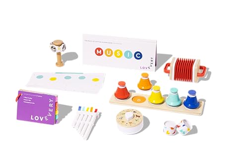 LOVEVERY | The Music Set | 6 Montessori Musical Instruments & Rhythm Book | Educational Toys for Toddlers & Preschoolers | Simple Songs and Play Guide | Ages 18 Months to 4+ Years