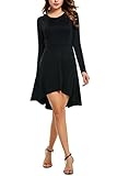 Meaneor Women's Fit And Flare Long Sleeve Dress High Low Elegant Swing Dresses