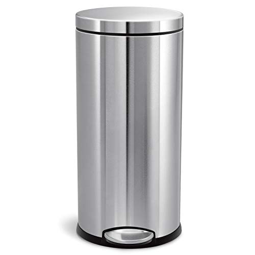 simplehuman 30 Liter / 8 Gallon Round Step Trash Can, Brushed Stainless Steel