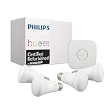 Philips Hue White Ambiance Smart Bulb Starter Kit (4 A19 Bulbs and 1 Hub Compatible with Alexa Apple HomeKit and Google Assistant) (Certified Refurbished)