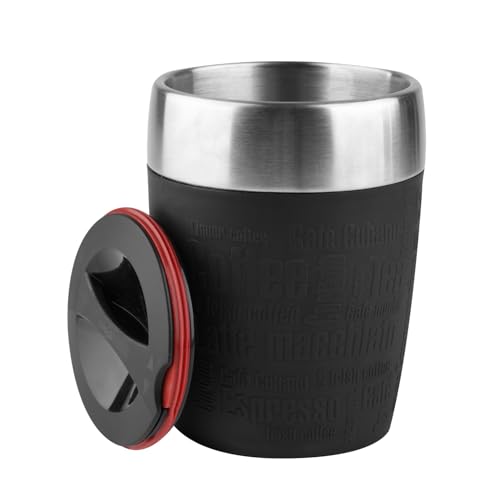 Emsa 514514 Travel Cup, insulated drinking cup with rotating closure, 200 ml, black