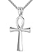 LineAve Stainless Steel Egyptian Ankh Cross Pendant Necklace, Unisex, 22