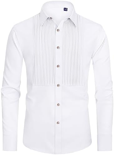 Amazon.com: Men's Traditional Pleated Wingtip & Laydown Collar White Tuxedo Dress  Shirt (S (14-14½) Sleeve: 32/33, White (Lay-Down)) : Clothing, Shoes &  Jewelry