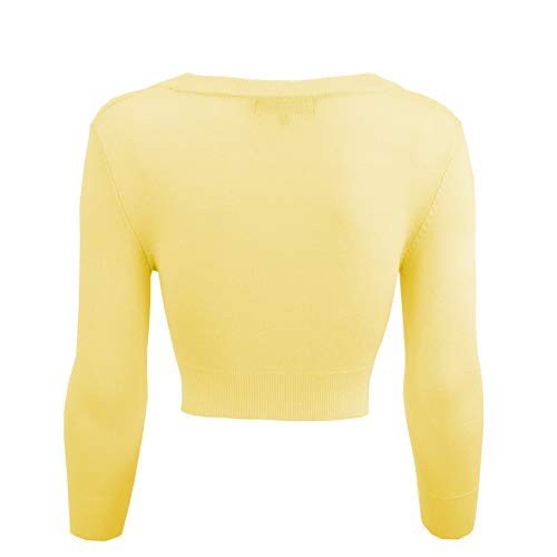 YEMAK Women's Cropped Bolero 3/4 Sleeve Button Down Cardigan Sweater CO129-BYL-1X Baby Yellow - Thumbnail 2