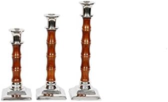 Home Decor Bamboo Candle Stand Sets of 3Pcs – Bamboo Pillar with Aluminum Bass – Finish with Brown and Silver Color – Perfect attraction for Guest at home
